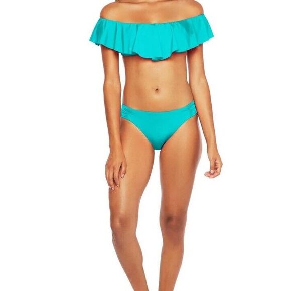 TRINA TURK Jade Ruffle‎ Flutter Getaway Off the Shoulder Bandeau Bikini  8 = M - Picture 1 of 10